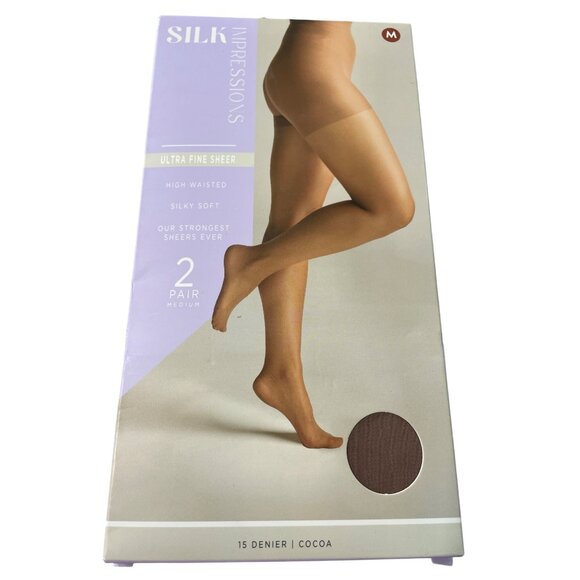 Silk Impressions Pantyhose Size Medium Ultra Fine Sheer 15 Denier 2 Pair NEW - Picture 1 of 7